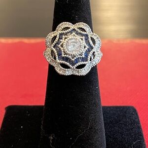 Vintage simulated diamond and sapphire filigree cocktail ring
